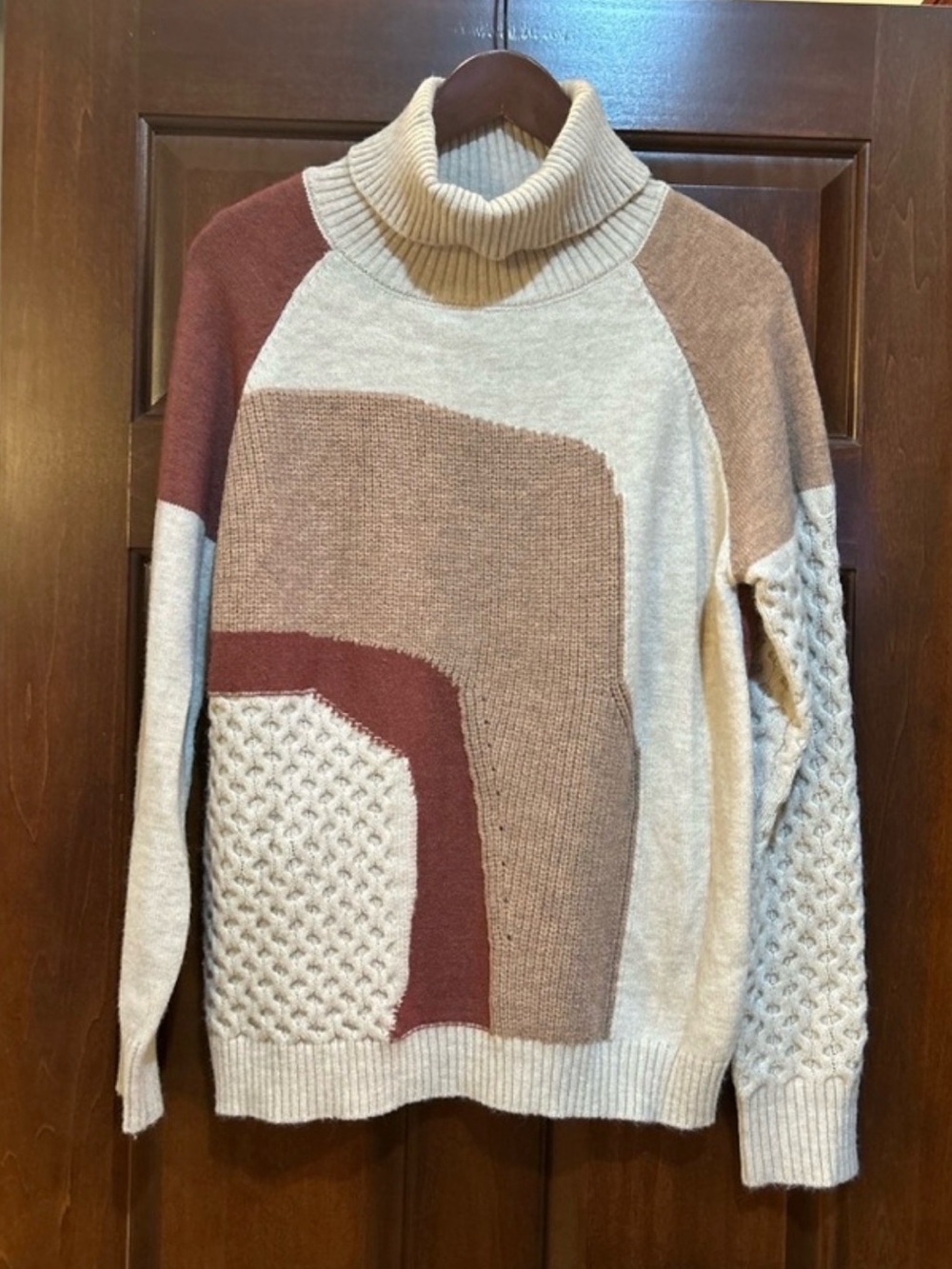 Anniewear Los Angeles Colorblock Turtleneck Sweater Oversized Textured Knit S